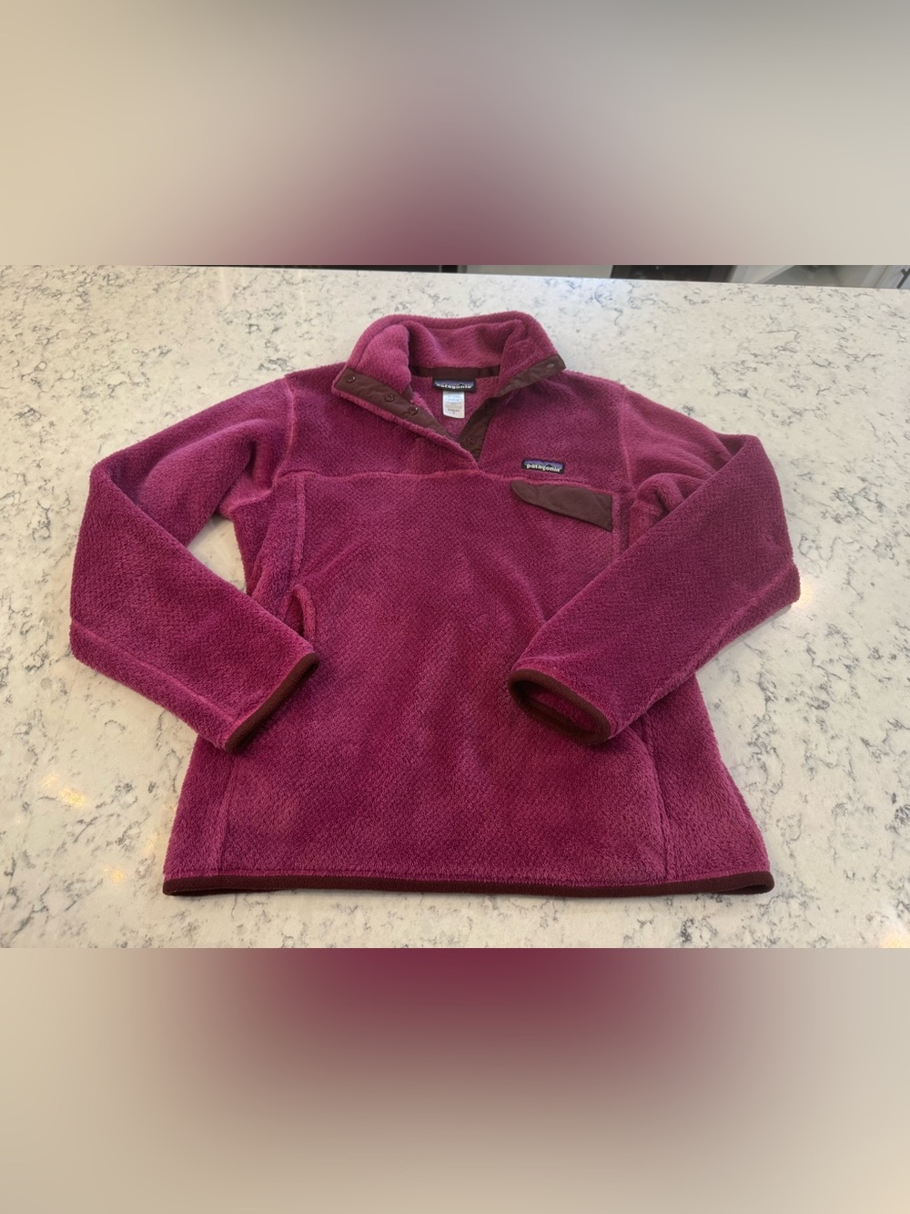 Patagonia Women's Small Synchilla Fuscia Berry TSnap Plush Pullover  Polar Tec